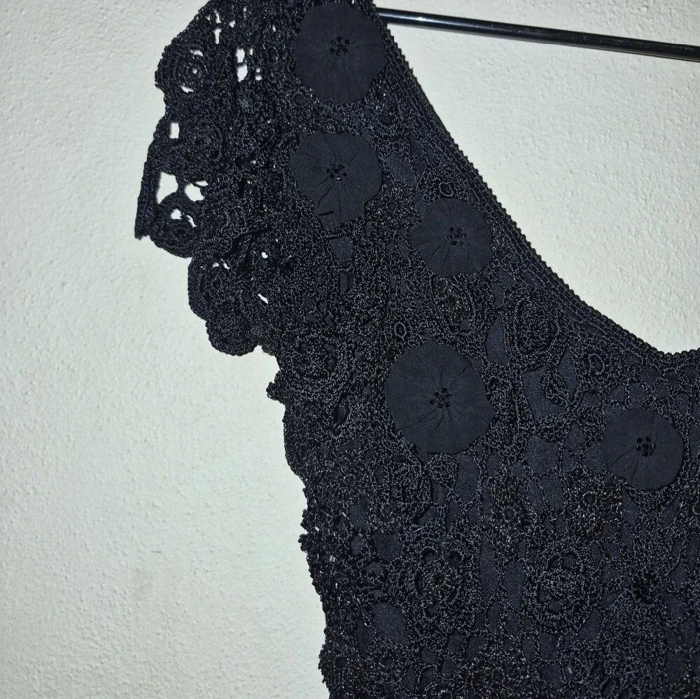 Vintage Black Crochet Lace V-Neck Asymetrical  Women’s Dress - Picture 2 of 16